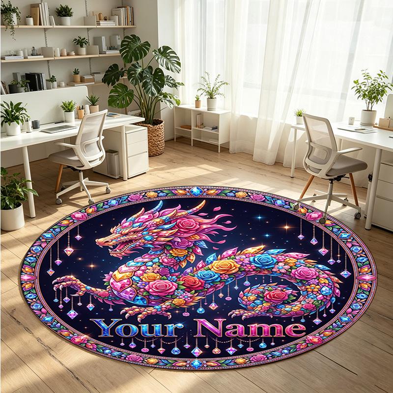 Wild Animals (77) Theme Round Crystal Velvet Rug Custom Name Text Personalized Floor Mat Home Decor Non Slip Crystal Carpet