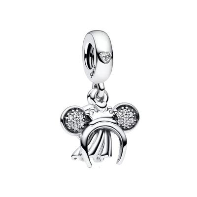 Inlaid Zircon Charm Beads Copper Bow Hair Clip Shape Dangle Fit Original Bangle Bracelet Charms Pendant Jewelry