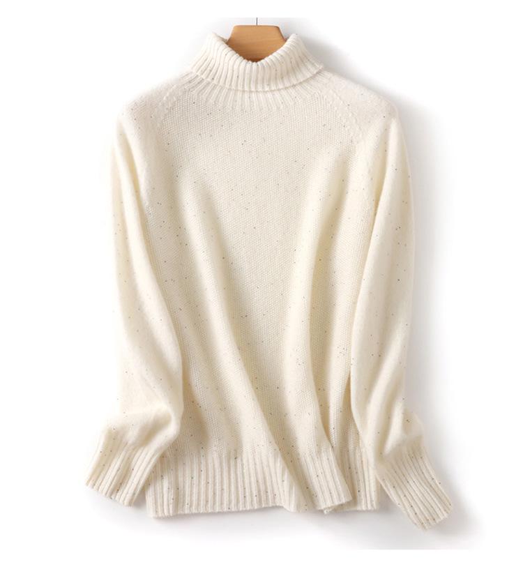 High-End 100% Wool Turtleneck Sweater with Sequins - Autumn/Winter Collection