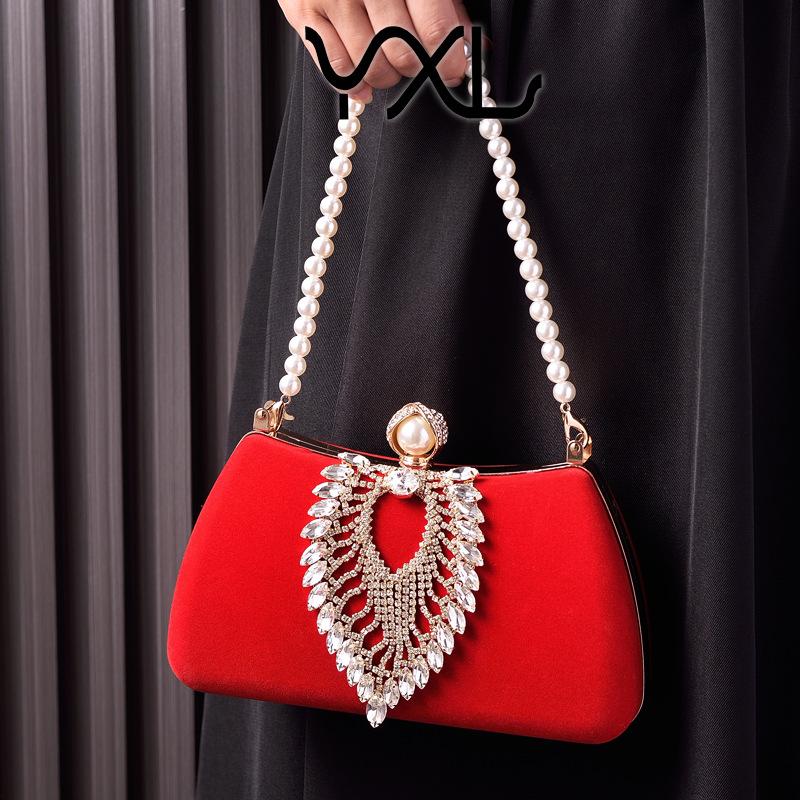 Luxury Design Female Evening Bag Retro Formal Occasion Diamond Velvet Handbag Wedding Party Mother's Purple Red Clutch Bags