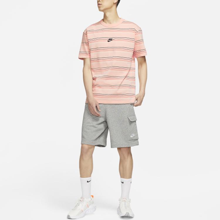 Nike Embroidered Logo Striped Loose Knit Sport Shortsleeve T-Shirt Men Tops Pink DB6532-800