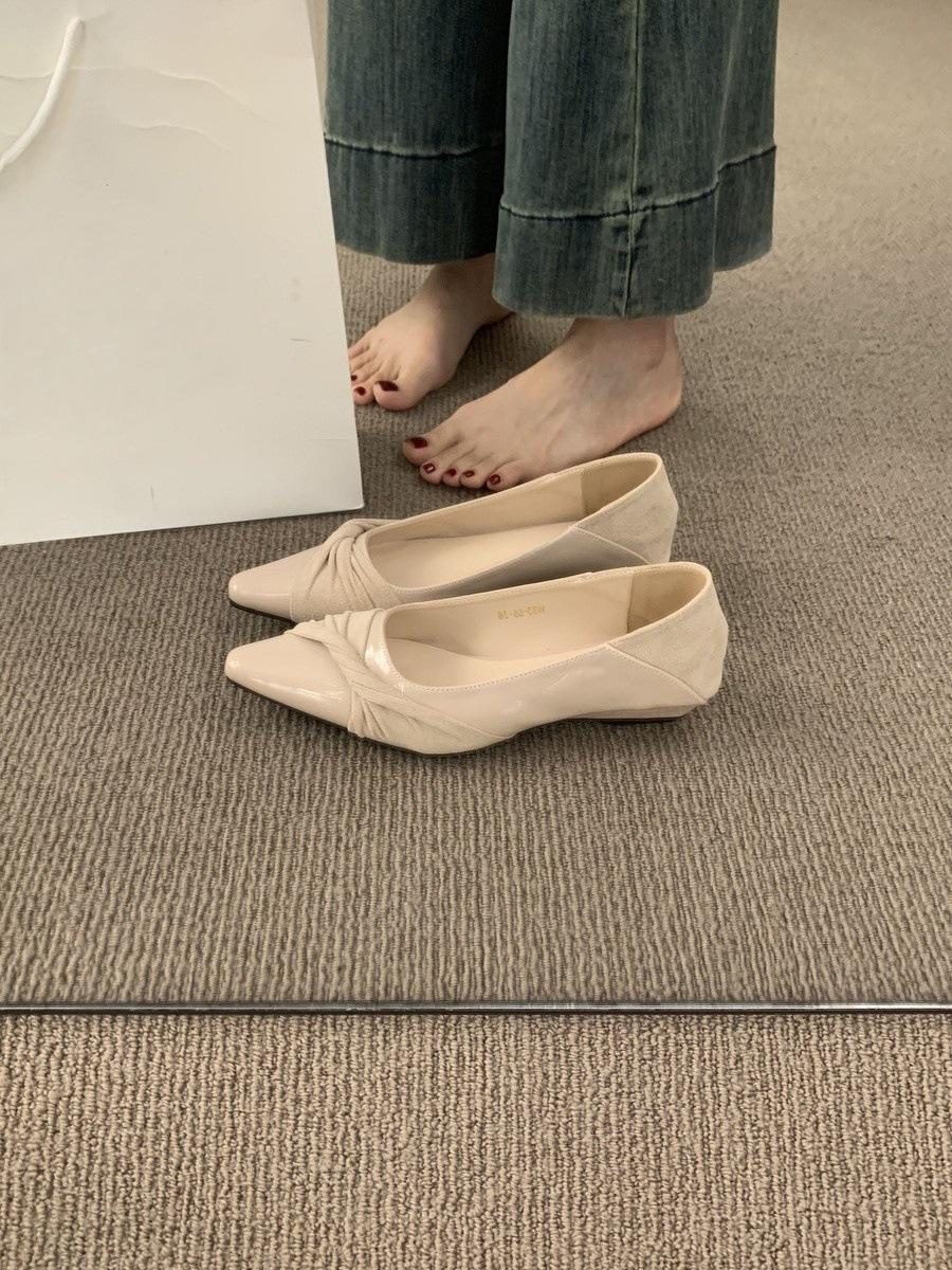 

French small slope heel gentle wind evening shoes versatile not tired feet shallow mouth pointed laden shoes one pedal commuter single shoes women 35
