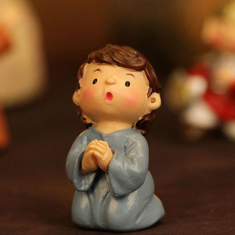 Miniature Christmas Resurrection Ornament with Resin Figures and LED light for Seasonal Home Decoration