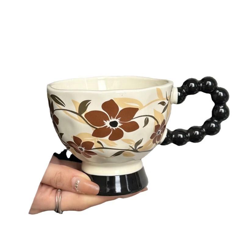 OLOEY Vintage Floral Ceramic Goblet Mug