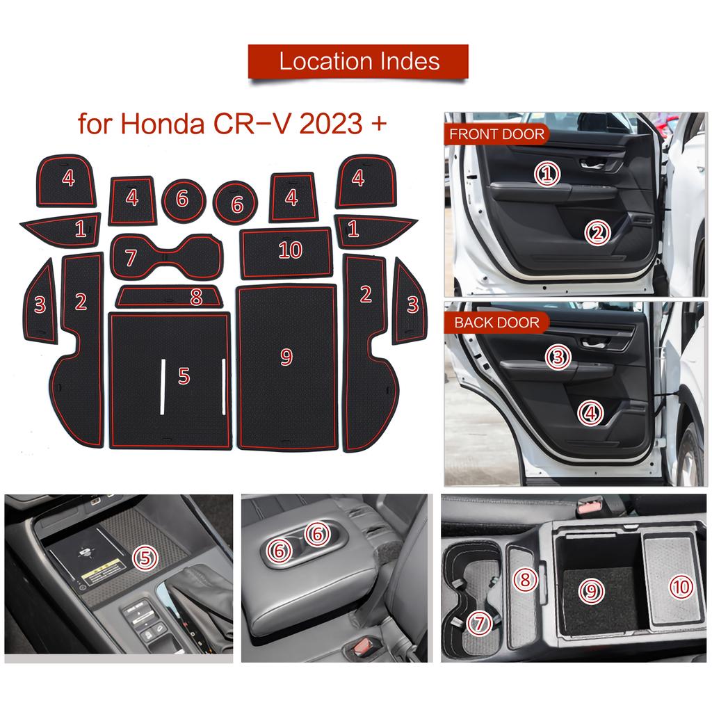 Smabee Anti-Slip Gate Slot Cup Mat for Honda CR-V CRV 2024 + Non-Slip Door Groove Pad Interior Accessories Car Rubber Coaster