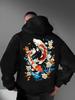Ukiyo-e Style Auspicious Twin Koi Floral Wave Back Pattern Men Hip Hop Sports Hoodie Long Sleeve Loose Athletic Pullover