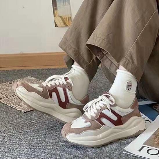 Khaki retro dad shoes women's 2025 autumn and winter new rubber soft-soled muffin platform women's casual sports shoes