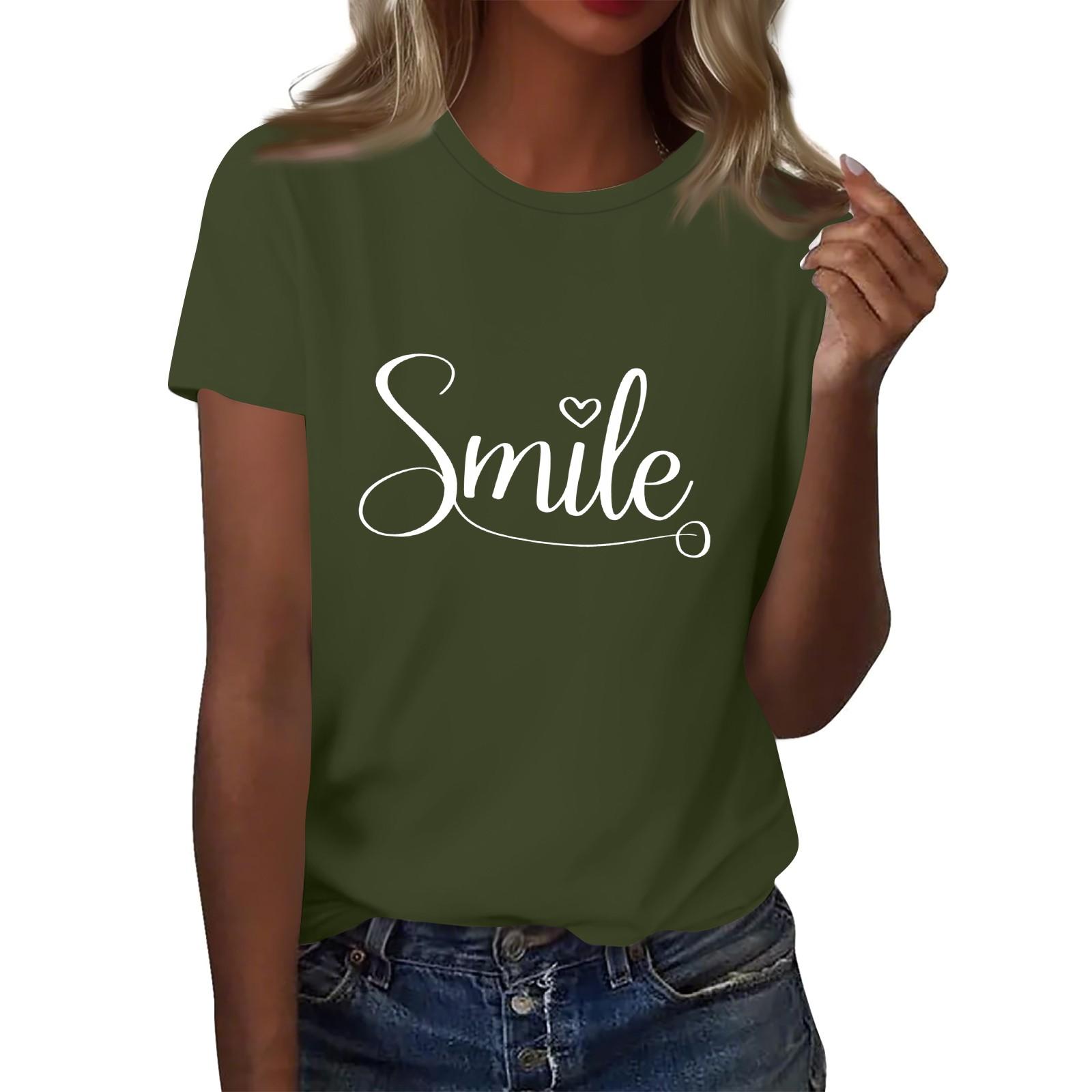

Женская футболка с круглым вырезом и коротким рукавом с принтом в виде буквы «улыбка» L армия зеленый