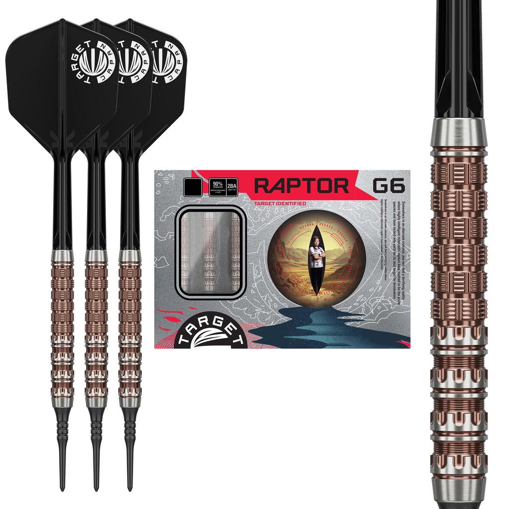 Target Japan PRIME SERIES RAPTOR GEN6 Joji Nishitani Tungsten 2BA Soft Tip Darts 2BA SOFT TIP 6 Shape Flights and 2BA SOFT TIP DARTS 90% K-Flex Set,