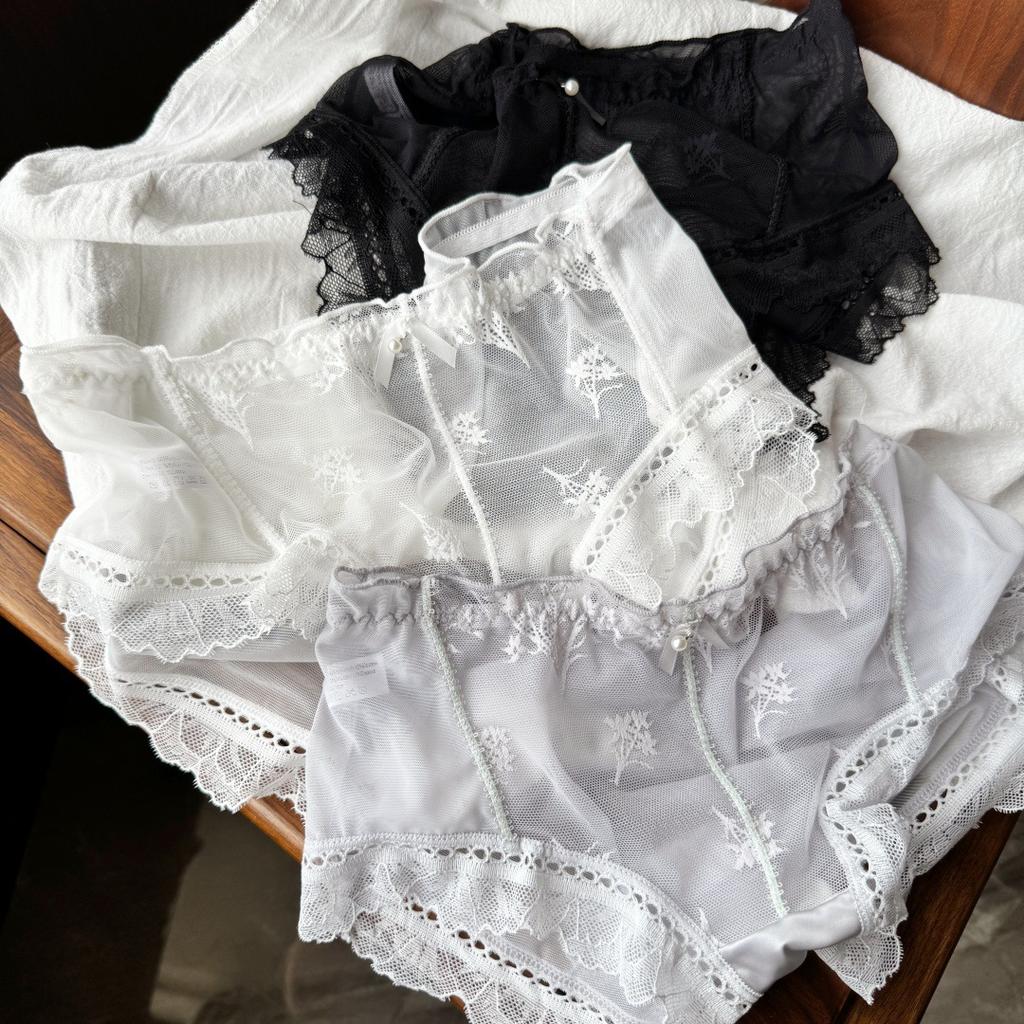 Damskor Vår och Sommar Sexiga Spets Jacquard Nät Andningsbara Mellanhöga Triangel Trosor