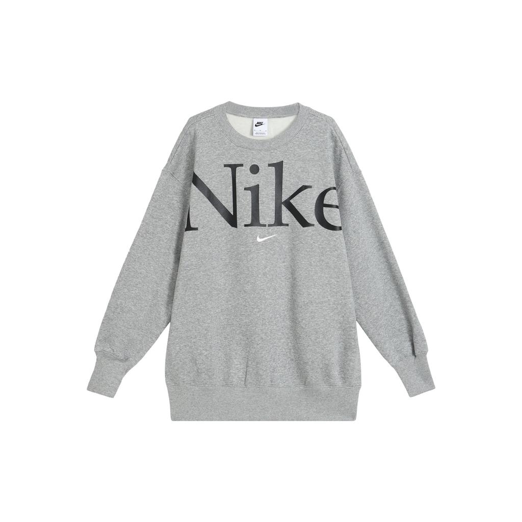 Nike Letter Print Crew Neck Sweatshirt Women Tops Grey FN3655-063