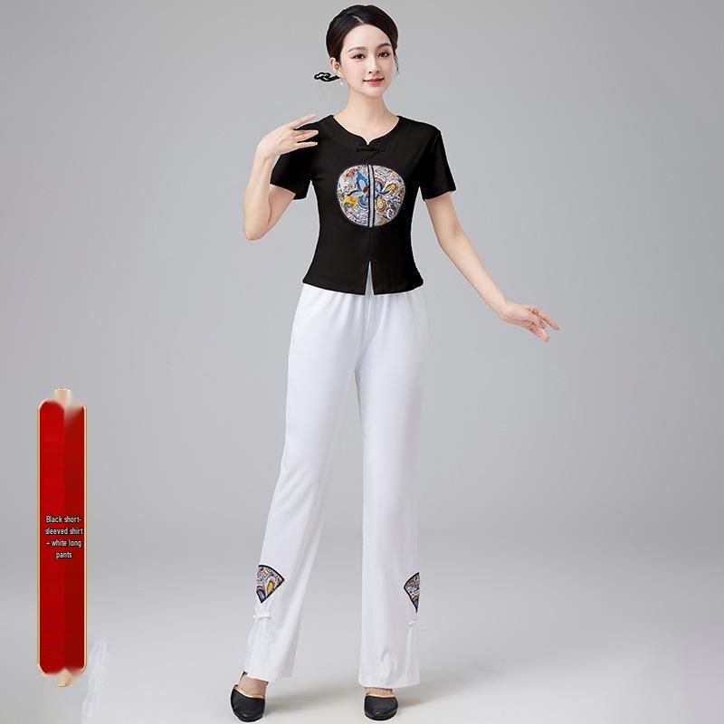 2024 Women's Chinese Style Dancewear: Short Sleeve Fitness Casual Top