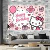 Hello Kitty Birthday Flannel Tapestry 2D Single Print Cute Home Decor Soft Accessory Cheerful Functional PartyThemed Attractive