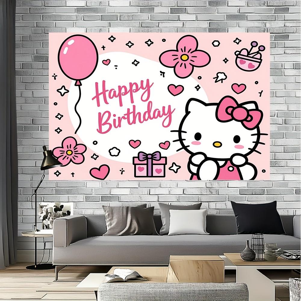 Hello Kitty Birthday Flannel Tapestry 2D Single Print Cute Home Decor Soft Accessory Cheerful Functional PartyThemed Attractive