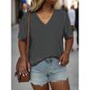 Womens V-Neck Short Sleeve Loose Fit T-Shirt With Floral Lake Scene Cartoon Bun Girl Print 2025 Casual Top