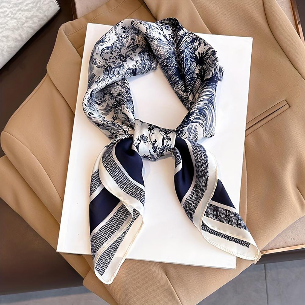 2024 New Simulated Silk Print Square Scarf Luxury Brand Thin Breathable Neck Scarf Boho Style Sunscreen Headscarf For Women