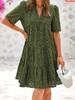 Sweet Hollow Lace Short Sleeve V Neck A Line Skirt Dress