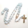Yoga Room Decorations Gift Blue Jades Bead Cross Rosary Necklaces Bead Chain Pendant Ornaments for Home Church