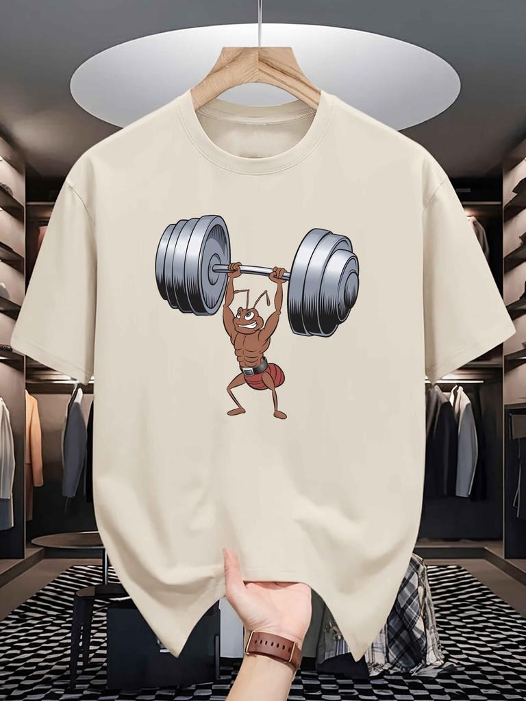 Unisexs Summer 100 Cotton Fashion Creative Weightlifting Pattern Printed Casual Sports Loose Round Neck Short Sleeve Tshirt