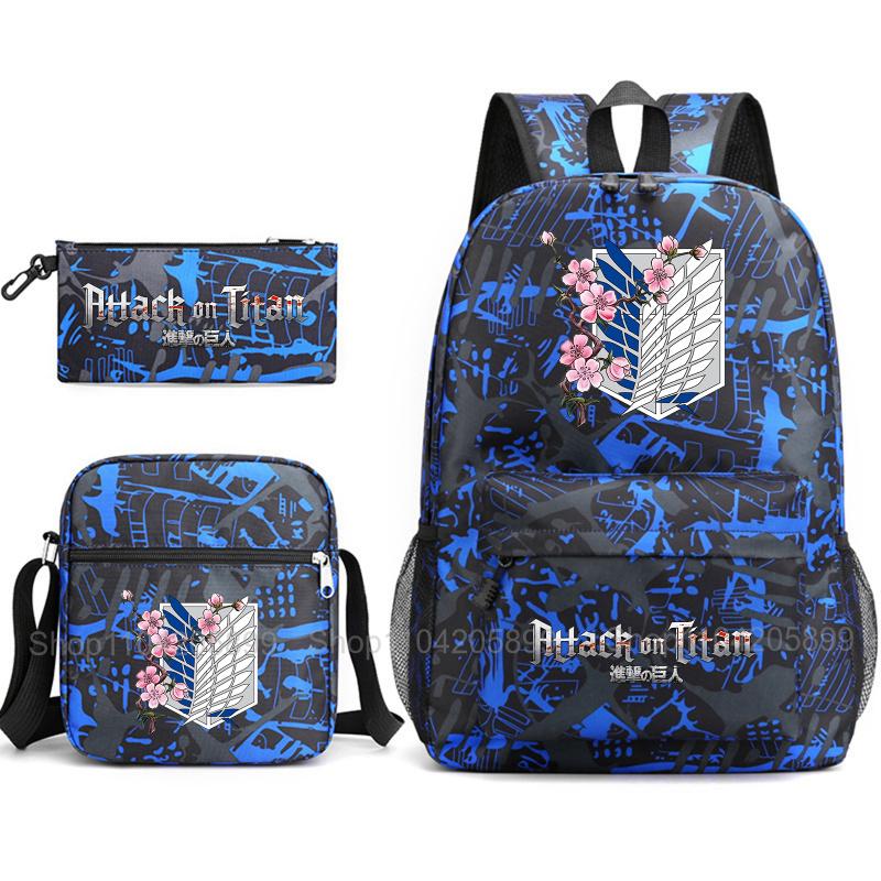 Attack on Titan Backpack, 3pcs Anime Student SchoolBag Shoulder Bag Pencil Case Boys Girls Mochilas Daily Rucksack Holiday Gift