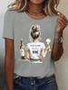 Women's Tops Girls' Wine Glass Graphics Print Summer Short Sleeved T-Shirt Minimalist Solid Color Casual Tees Clothing Female