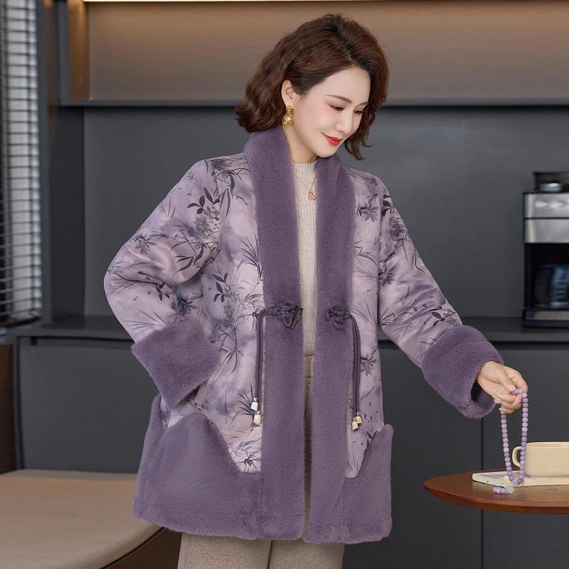 Mamas Winter-Nerz-Samtmantel - Mit Fleece gefüttert, Verdickt, Große Größen, Modisches Woll-Oberteil für Frauen mittleren Alters und ältere Frauen