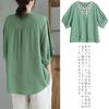 JoccKorr Short Cotton Linen Embroidered Floral Loose Cute for Everyday Women's T-Shirt, Pullover, V-Neck Blouse, Sleeve, Shirt, Print, Fit, Casual,