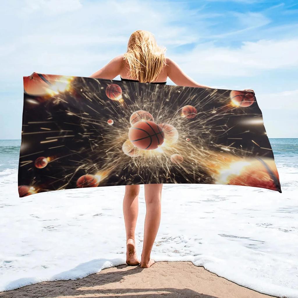Basketball Beach Towels Microfiber Absorbent Bath Towel Outdoor Travel Sport Beach Towel for Adult Kids Quick Dry Swimming Cover