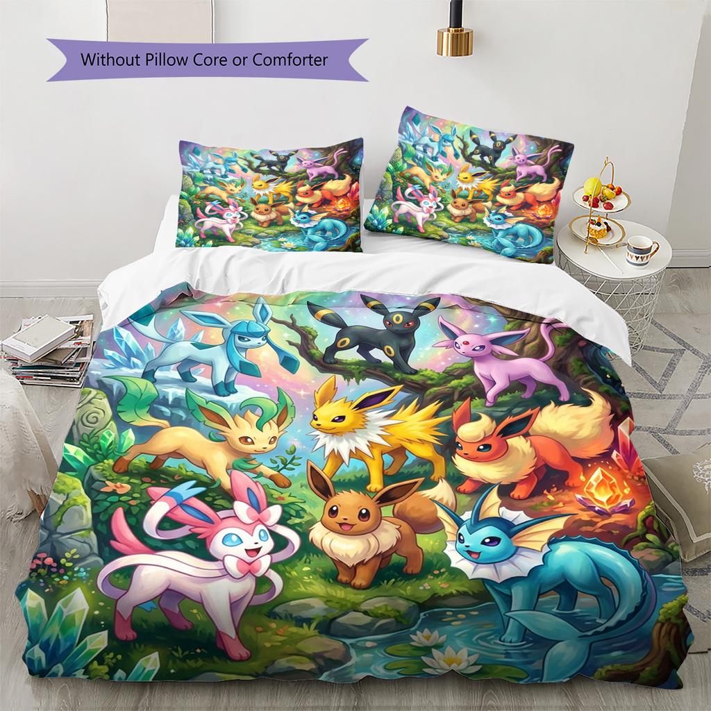 Pokemon Pikachu Pattern Bedding Quilt Set Quilt Cover Pillowcase Home Decoration Birthday Gift (1 * duvet cover + 2 * pillowcase, without core)