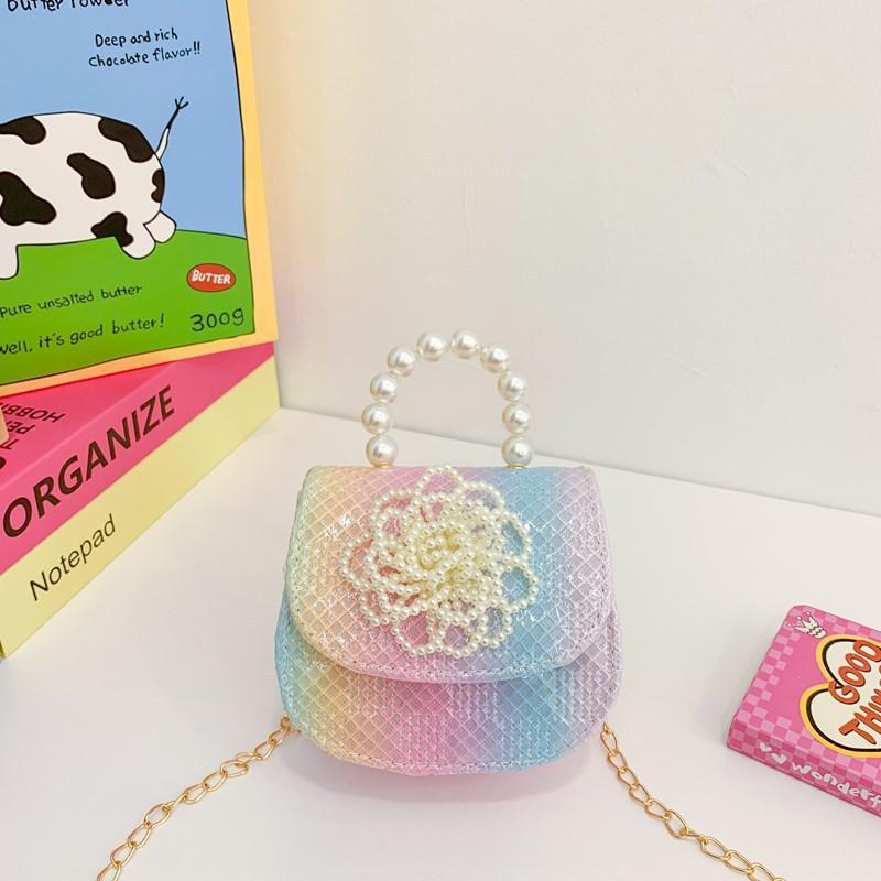 Breathable Pu Material Cute Kids Handheld Bag With Charming Pearl Flower Pattern For All Occasions