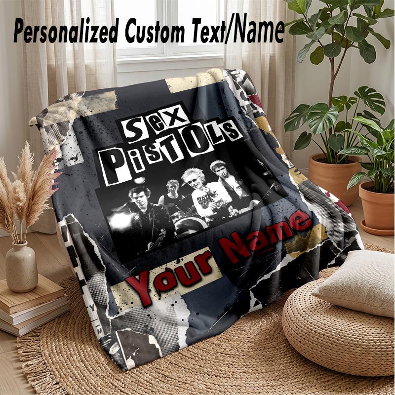 Sex Pistols Custom Flannel Throw Blanket Print Your Name Text Soft Warm Blanket Holiday Present