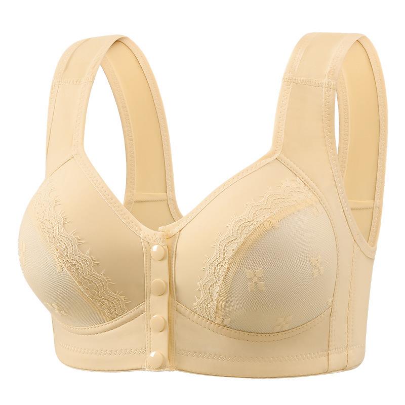 Front Button Without Steel Ring Button Vest Style Middle-aged and Elderly Underwear Lace Plus Size Bra Women's Text Bra