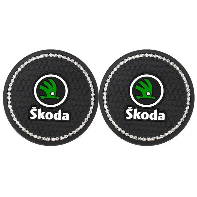 PVC 2 Stück Auto Becheruntersetzer Anti-Rutsch Wasseruntersetzer Styling für Skoda VRS Yeti Kodiaq Rapid Octavia Fabia Superb 2 3 Karoq Scala