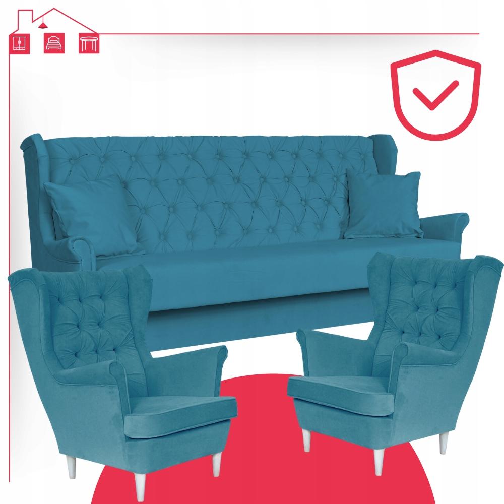 Zestaw mebli wypoczynkowych do salonu sofa 2 fotele NIEBIESKI Family Meble