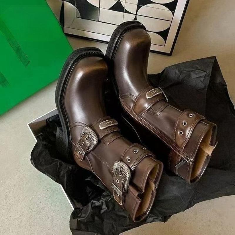 Middle Heel Square Toe Ladies Mid Calf Shoes Spring Autumn Leather Women's Half High Boots New In Trend 2025 Boot On Promotion