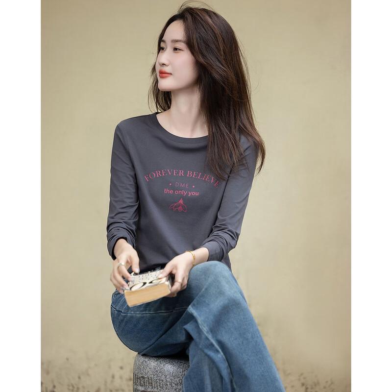 Demana Women's Autumn Letter Print Cotton Blend T-shirt