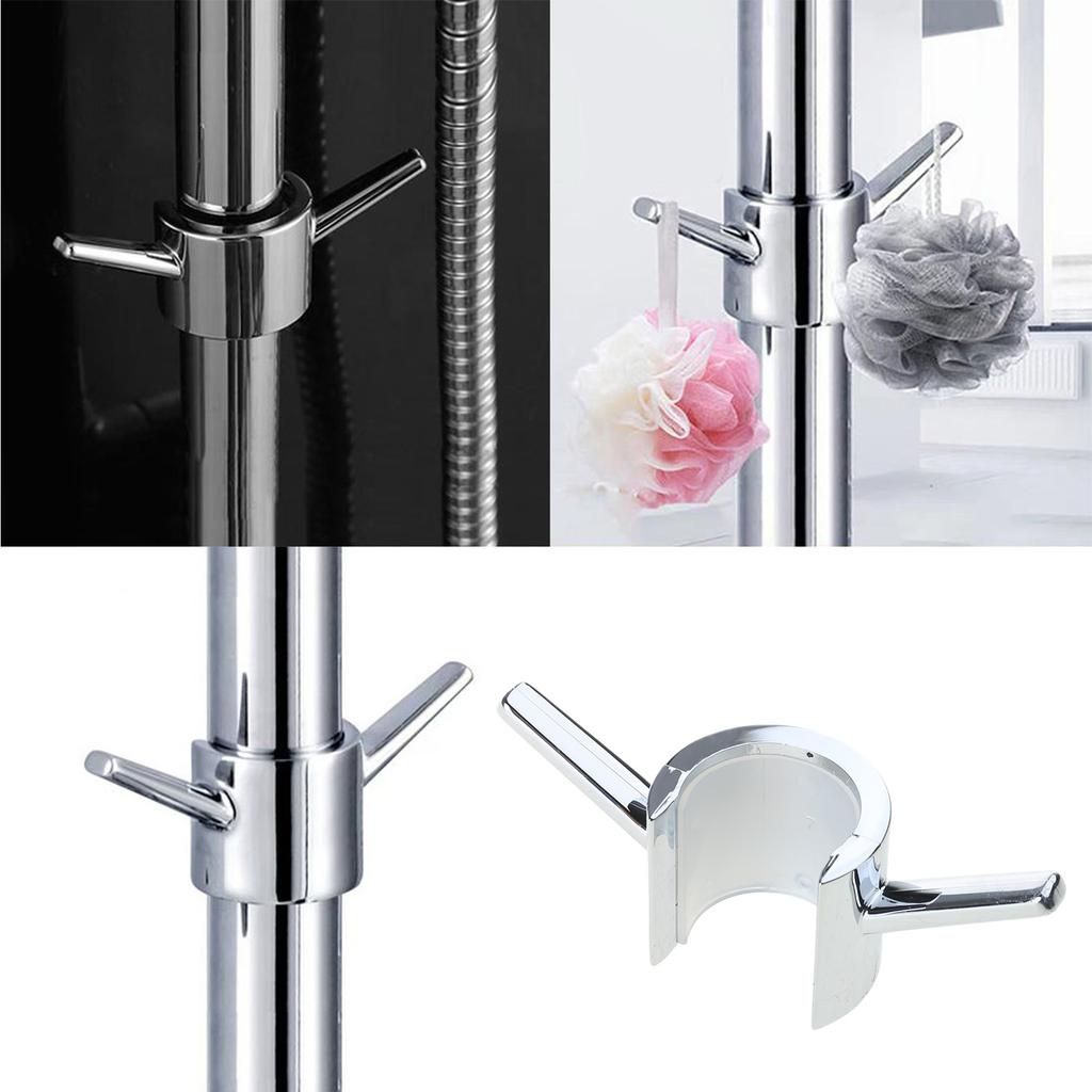 Upgrades 2pcs Shower Rod Hook Set Easy Install Not Drill Required Space Saving Shower Head Holder for Towels & Loofahs
