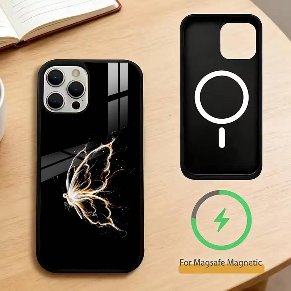 Glow In The Dark Butterfly Phone Case For iPhone17,16,15,14,13,12,11 Plus,Pro Magnetic For Magsafe Wireless Charging