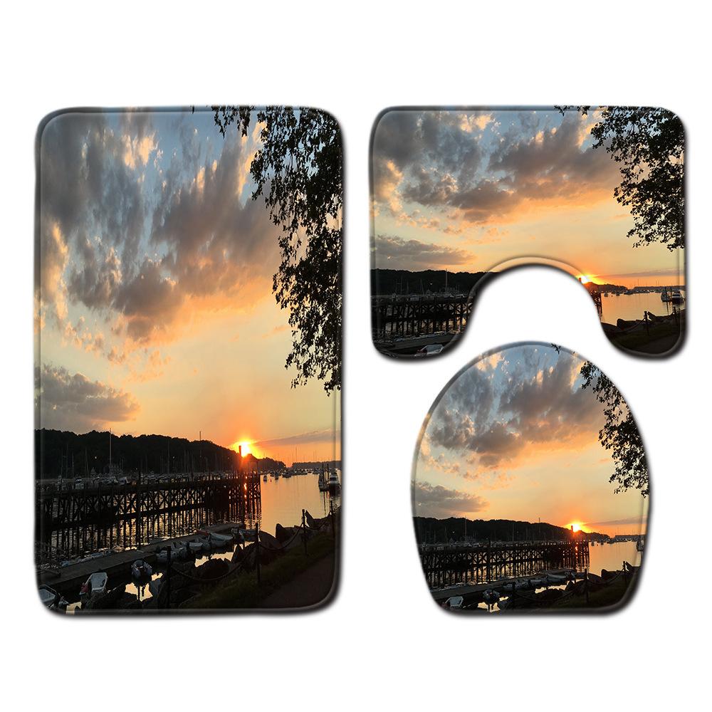 Beach View Bathroom Floor Mat Three-Piece Toilet Carpet Toilet Mat Set Door Mat Bathroom Non-Slip Mat