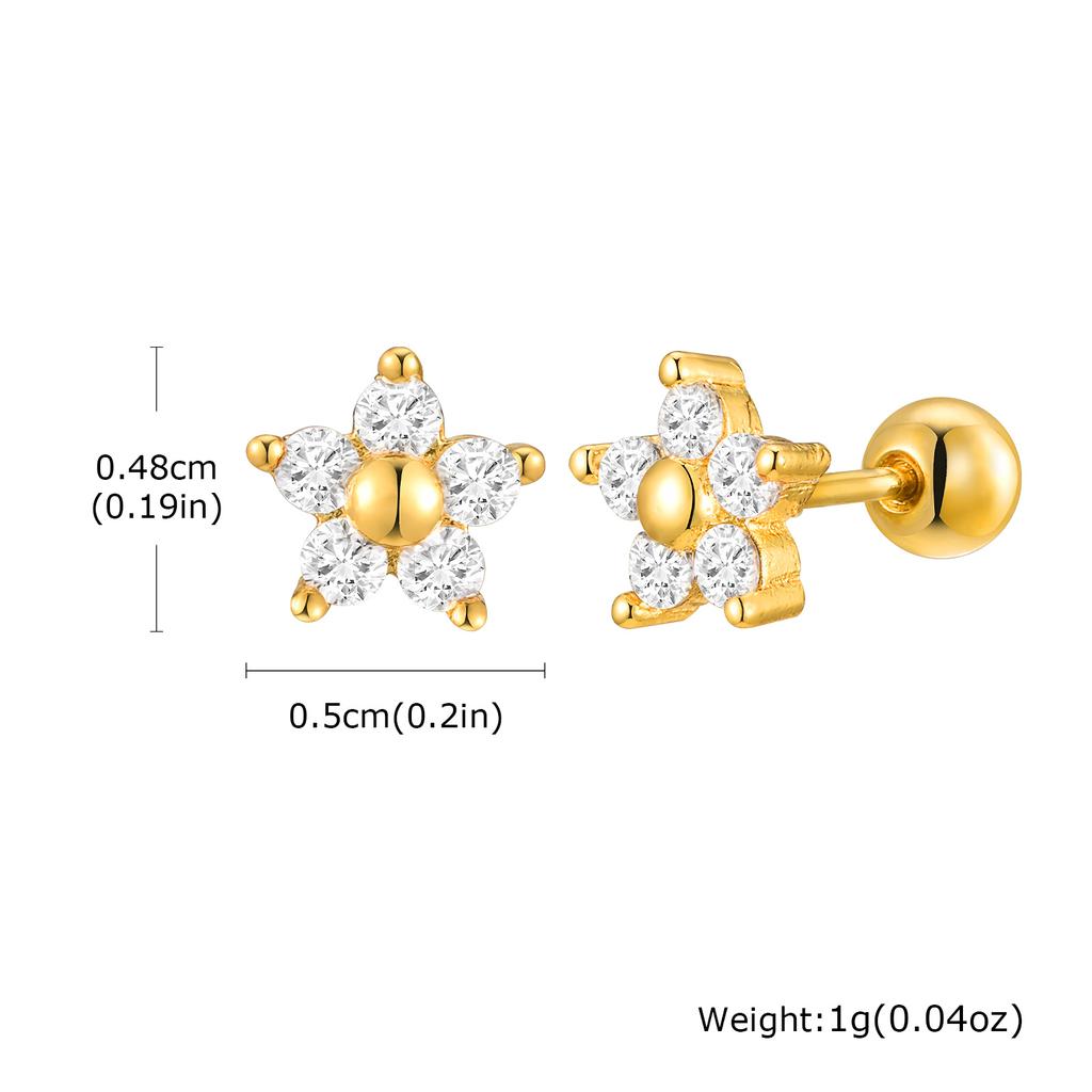 18K Gold Plated Stainless Steel Cartilage Stud Earrings, Dainty CZ Heart Butterfly Crown Multi Piercing Earring for Women
