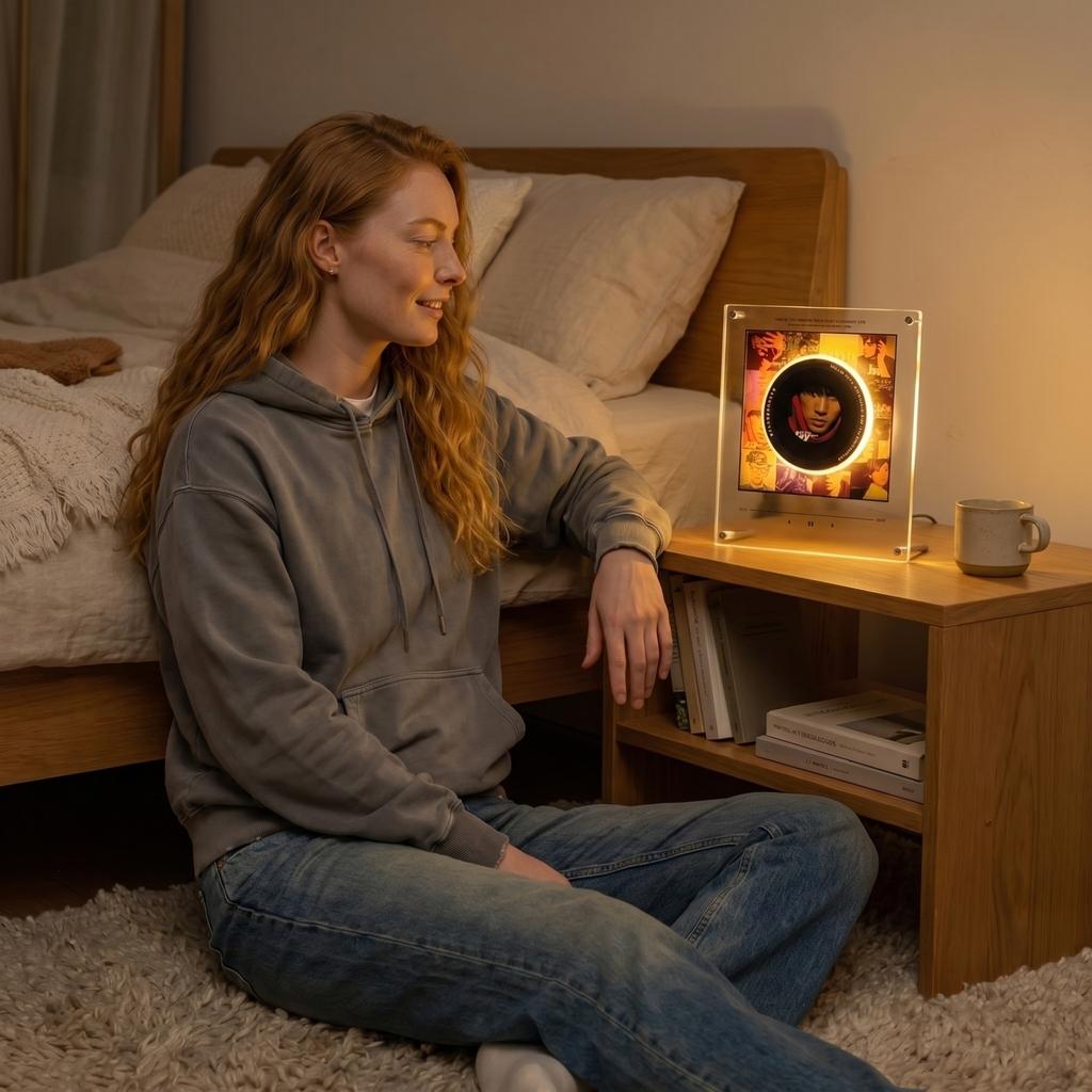 Rotating Disc Night Light with NFC Sensor Automatic Music Playback Acrylic Magnetic Refrigerator Decor Creative Display