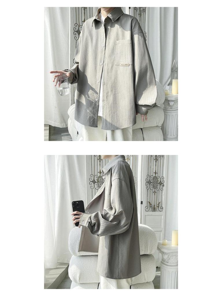 Men's Long Sleeve White Shirt - Autumn 2025 Casual Hong Kong Style Button-Down Shirt for Teens and Boys