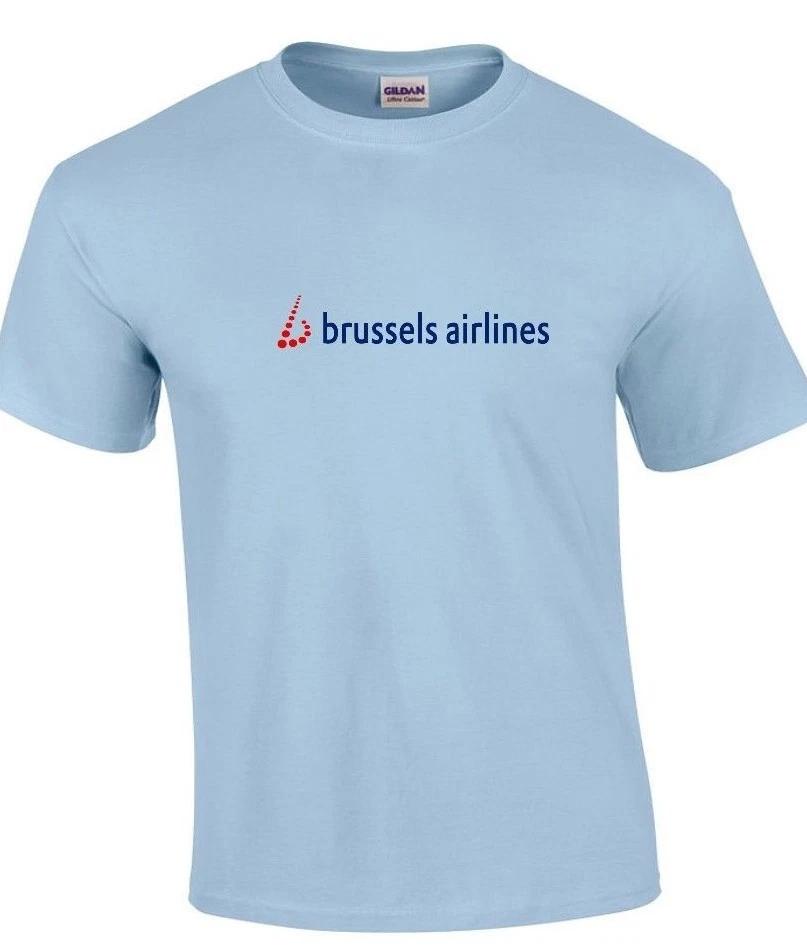 Brussels Airlines Red Blue Logo Belgium Aviation Geek Light Blue Cotton T-Shirt 2XL