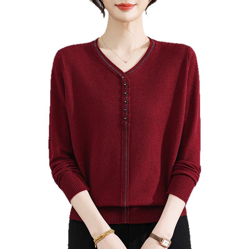 Feinstrickpullover für Mütter: Frühlings-/Herbststil, Langärmeliger Wollpullover für Frauen mittleren Alters
