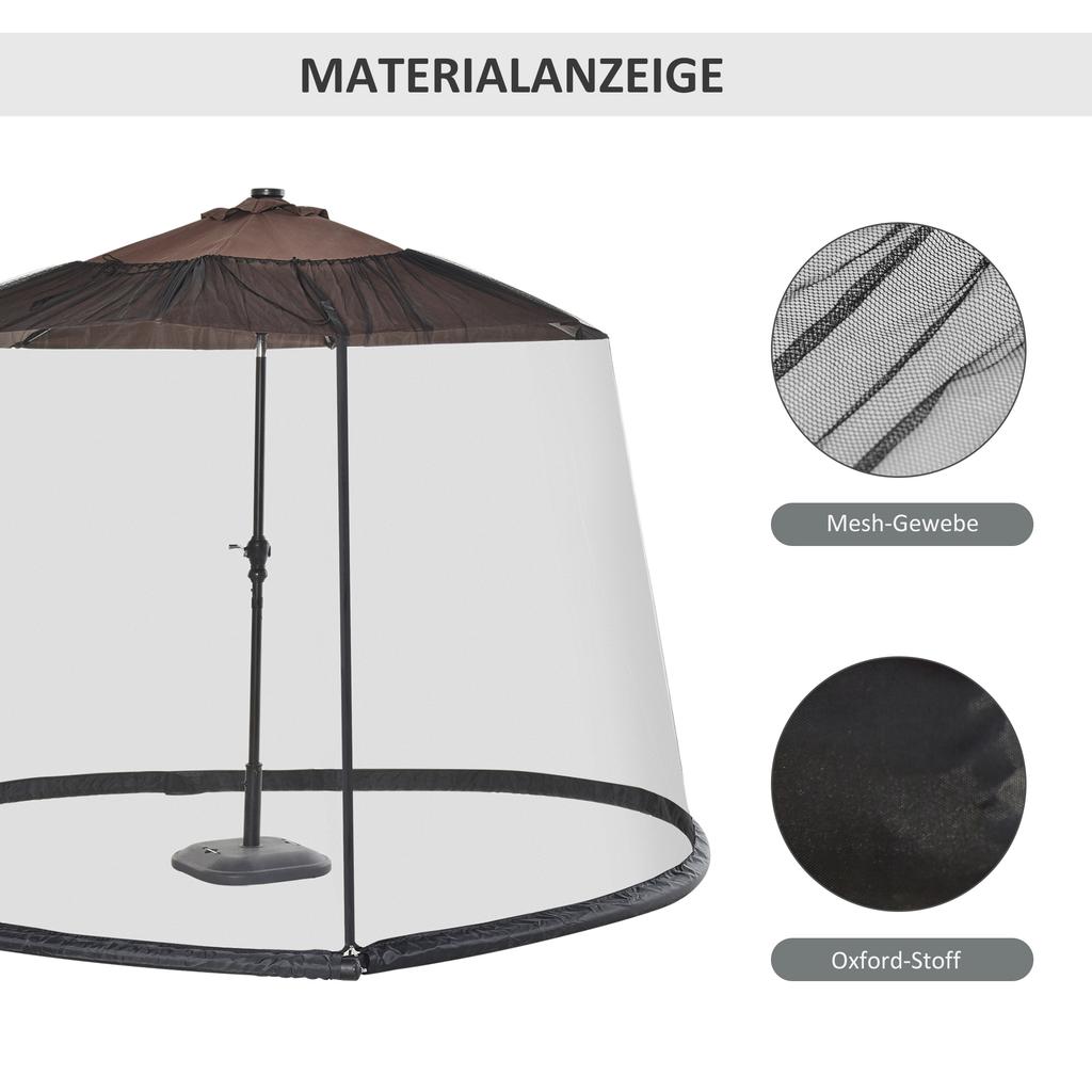 Outdoor Garden Umbrella Table Screen, 2.3 M Parasol Bug Mosquito Net Cover with Zipped Door