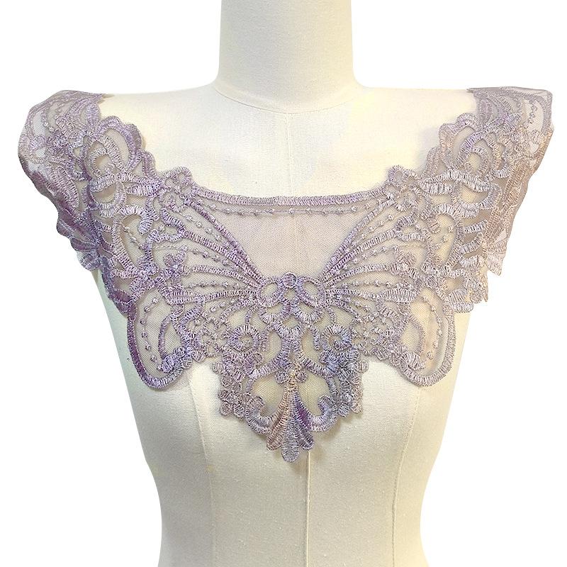 

Mesh Bottom Embroidery Lace Collar Polyester Light Embroidery Fake Collar Clothing Corsage Cloth Sticker Fashion Lace Collar светло-фиолетовый