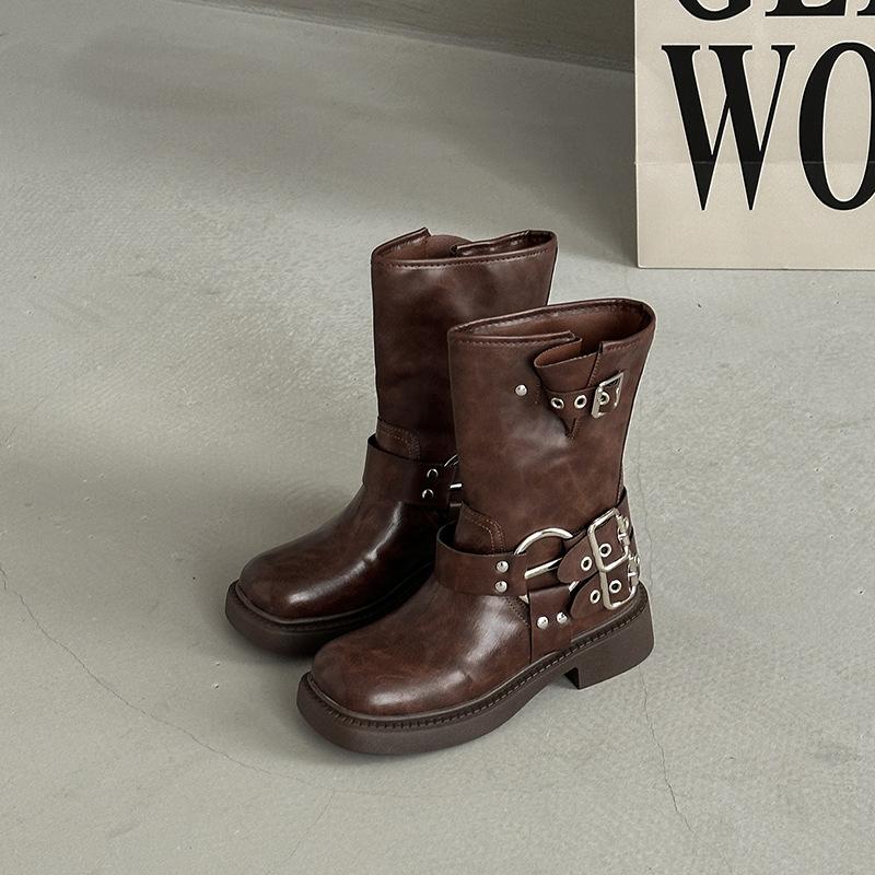 Fashion Med Heel Boots Women's Rubber Shoes Rain  Fabric PU Hoof Women's Rubber Boots Shoes Rain Med PU Hoof Heels