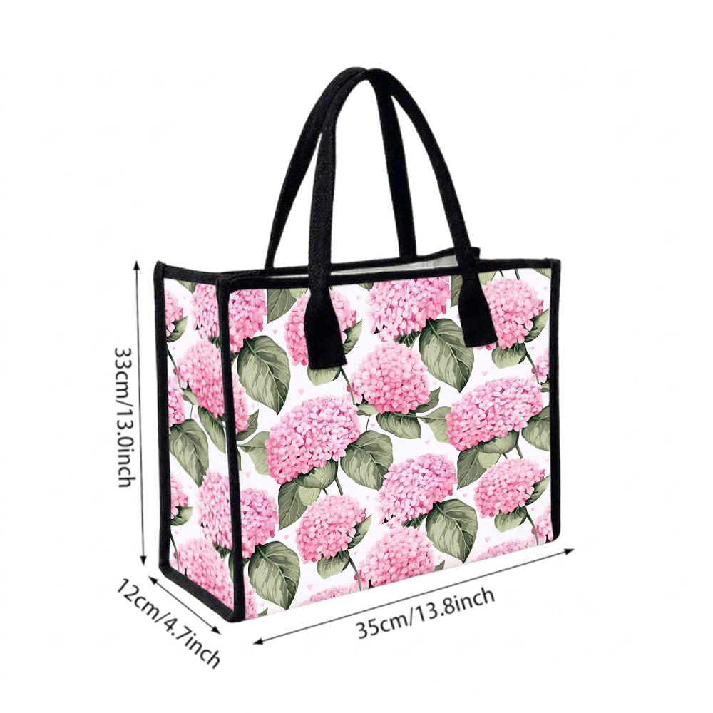 Pink Hydrangea Floral Canvas Tote Bag Casual Daily Shoulder Handbag for Women Shopping Outing