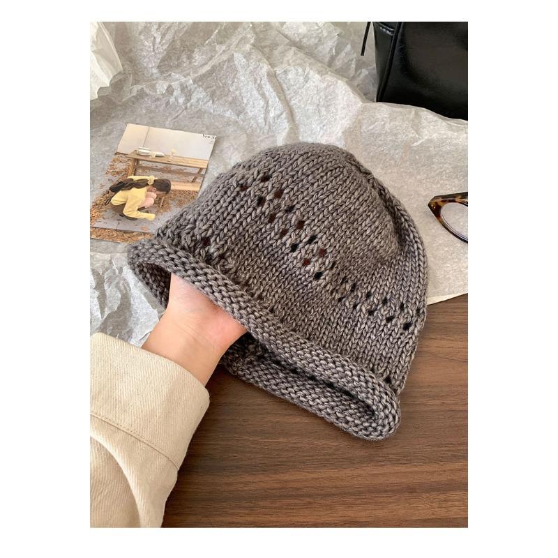 Women S Korean Style Solid Color Knit Beanie Loose Fit Warm Hat
