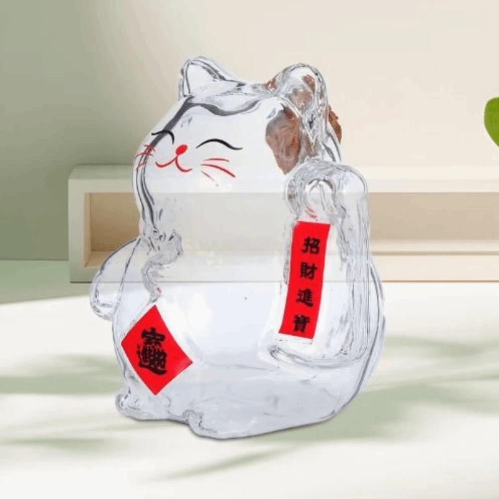 Clear Glass Cat Shape Saving Jar Lucky Cat Gold Bean Container Lucky Cat Piggy Bank  Gift Giving